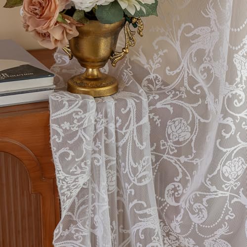 TUDECO White Lace Curtains 63 Inch Length - Victorian Sheer Voile Floral Curtains for Bedroom Nursery Elegant Ruffle Privacy Light Filtering 2 Panels Rod Pocket Window Decor, 59 x 63 Inch - Image 4