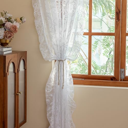TUDECO White Lace Curtains 63 Inch Length - Victorian Sheer Voile Floral Curtains for Bedroom Nursery Elegant Ruffle Privacy Light Filtering 2 Panels Rod Pocket Window Decor, 59 x 63 Inch - Image 5
