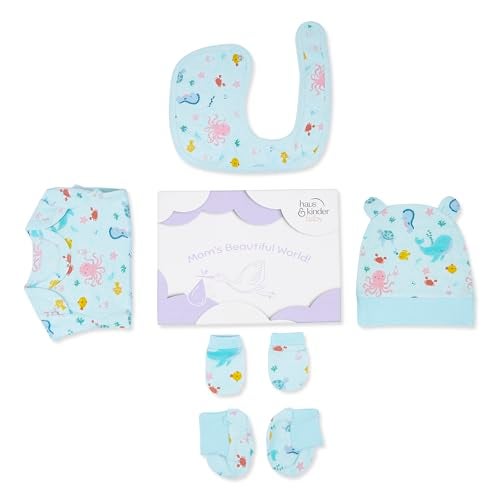 haus & kinder Newborn Gift Set - Pack Of 5, Baby Shower Essentials, Cute Baby Accessories, Unique Baby Shower Presents, Practical Baby Shower Gifts, Luxury Newborn Gift, Vitamin Sea - Blue - Image 2