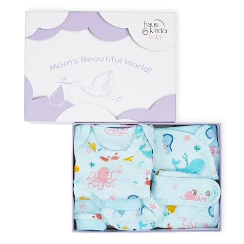 haus & kinder Newborn Gift Set - Pack Of 5, Baby Shower Essentials, Cute Baby Accessories, Unique Baby Shower Presents, Practical Baby Shower Gifts, Luxury Newborn Gift, Vitamin Sea - Blue - Image 3