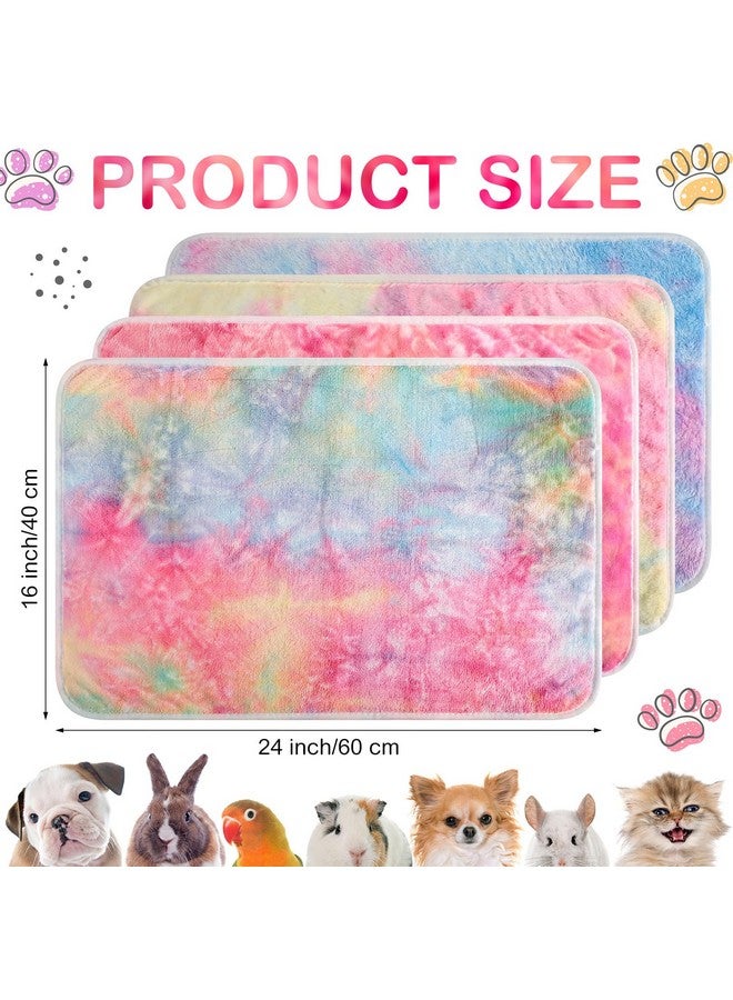 Reginary 4 Pcs Waterproof Guinea Pig Blankets Washable Small Animal Fleece Bedding Absorbent Guinea Pig Cage Liners Reusable Pet Pee Pad Sleep Mat Pad Cover for Hamster Ferret (Tie Dye Pattern,24 x 16 Inch) - Image 2