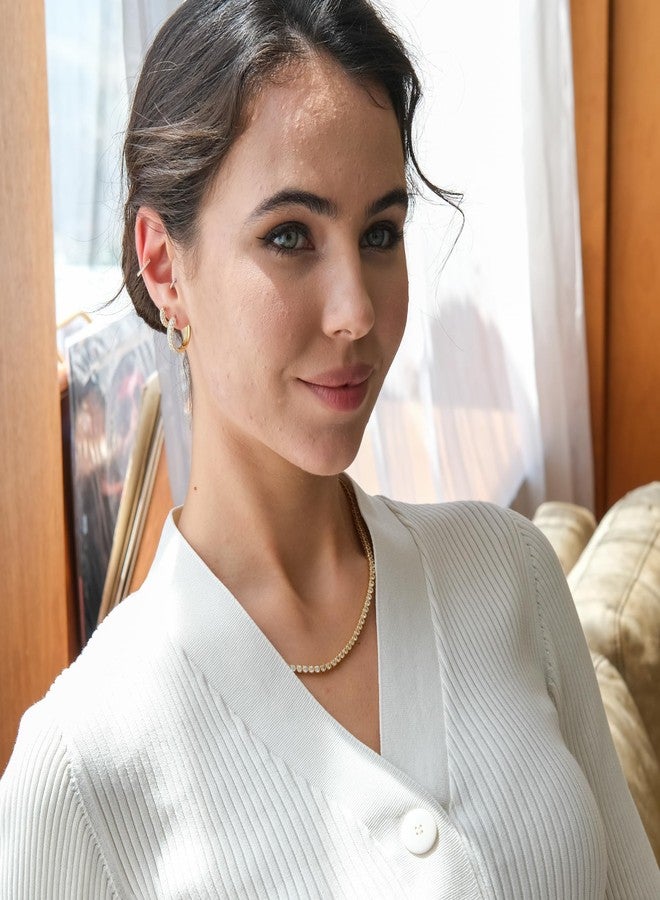 espere Round Bezel Tennis Necklace | 14K Yellow Gold Bezel Set CZ Chain Necklace 3 Carat | Classic Round-Cut Diamond Necklace CZ Tennis | Bridal Jewelry | Wedding Necklace | Bridal | Layering - Image 2