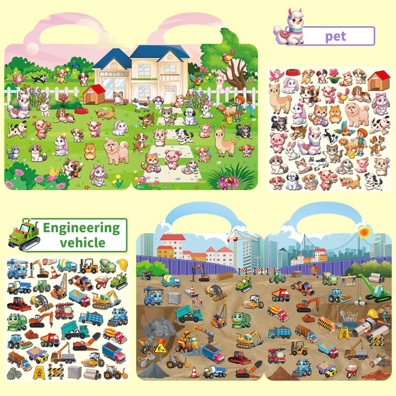 Kalysky 6 Set Reusable Sticker Books for Toddlers 1-3 2-4, Kids 3D Puffy Stickers (Dinosaurs, Forest, Town, Pets, Construction, Insects), Sticker Activity Books - Image 4