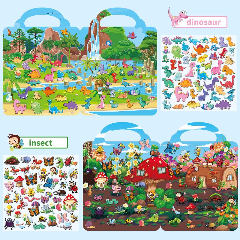 Kalysky 6 Set Reusable Sticker Books for Toddlers 1-3 2-4, Kids 3D Puffy Stickers (Dinosaurs, Forest, Town, Pets, Construction, Insects), Sticker Activity Books - Image 5
