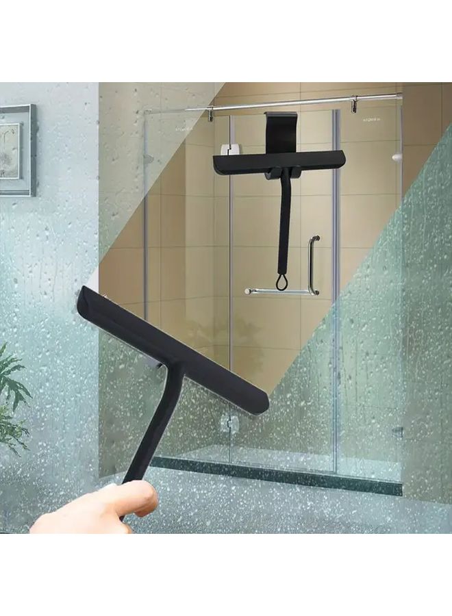 Black Silicone Shower Squeegee With Hook Metal Handle For Glass Door And Window Cleaning - Image 5