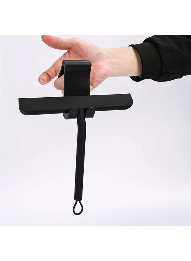 Black Silicone Shower Squeegee With Hook Metal Handle For Glass Door And Window Cleaning - Image 1