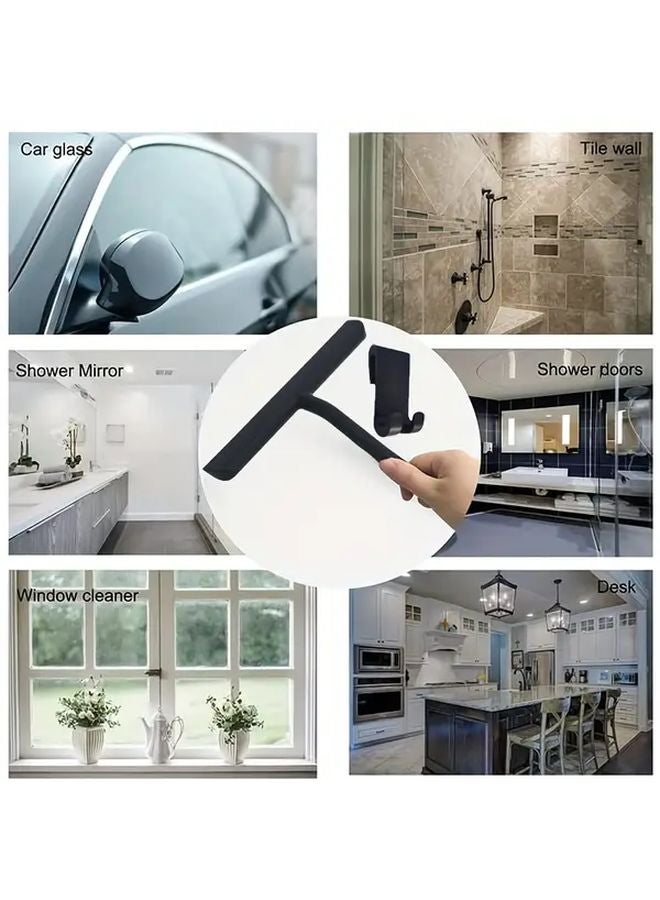 Black Silicone Shower Squeegee With Hook Metal Handle For Glass Door And Window Cleaning - Image 3