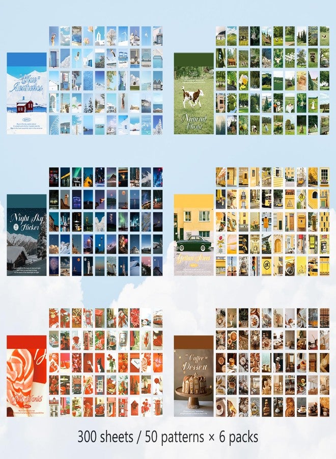 PRSTINCOL 6 Sets 300 Pcs Washi Stickers Book, Vintage Aesthetic Sticker Set for Journaling Scrapbook Decoration Bullet Journal,Stamps Flowers Ticket Theme Stickers for Art Diary Craft Planner - Image 4