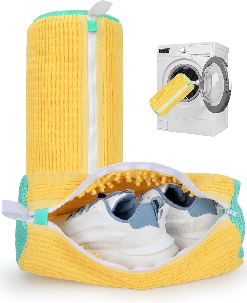 Lavendex Shoe Washing Machine Bag, 2Pcs Reusable Laundry Shoe Bag for Washer and Dryer, 360° Deep Cleaning Mesh Shoe Wash Bag, Durable Sneaker Cleaning Bag Fit for All Shoes Types (Yellow) - Image 1
