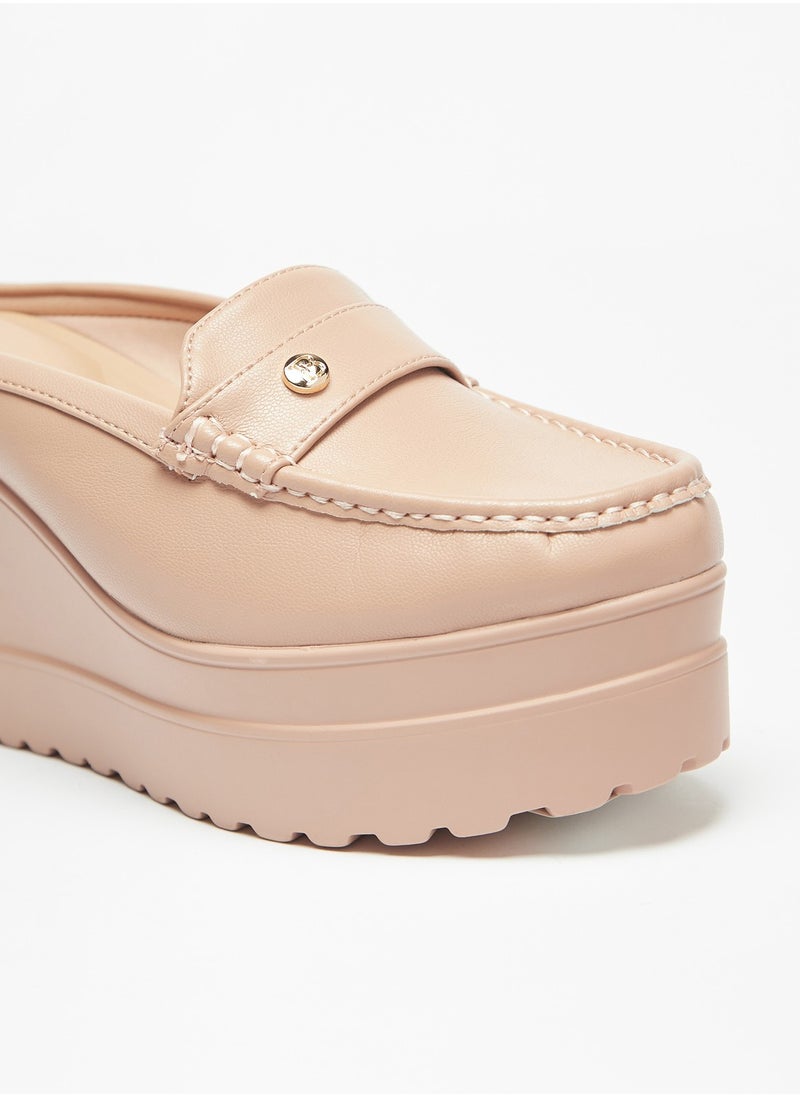 Flora Bella By Shoexpress - Womens Flora Bella Logo Detail Slip-On Flatform Heeled Mules - Image 1
