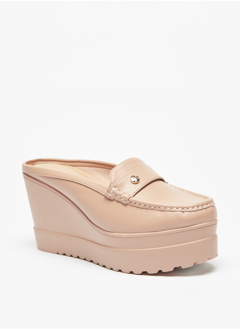 Flora Bella By Shoexpress - Womens Flora Bella Logo Detail Slip-On Flatform Heeled Mules - Image 1