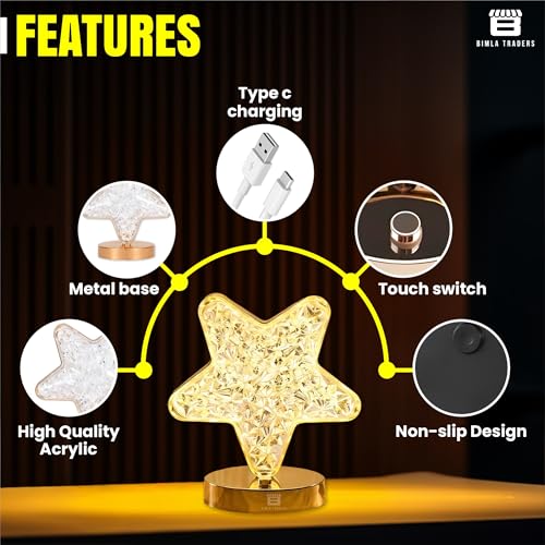 CRAE 3D Star Desk Lamp | Cute Decorative Table Lamp | Acrylic Metal Bedside | Night Light for Living Room, Bedroom, Dining Party | (Star) - Image 4