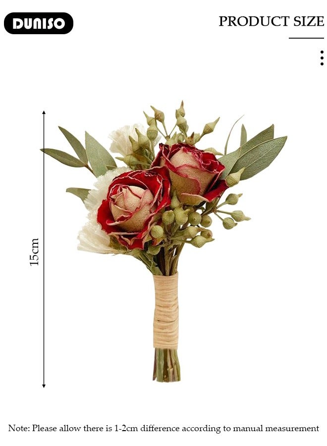 DUNISO 2PCS Rose Boutonniere, Bride Bridesmaid Corsage, Rose Artificial Flower, Wedding Faux Bouquet, Artificial Rose for Groom Bride Suit Dress Banquet Party Decor  - Image 4