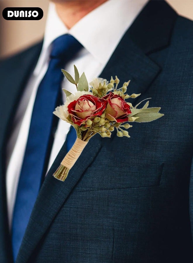 DUNISO 2PCS Rose Boutonniere, Bride Bridesmaid Corsage, Rose Artificial Flower, Wedding Faux Bouquet, Artificial Rose for Groom Bride Suit Dress Banquet Party Decor  - Image 5
