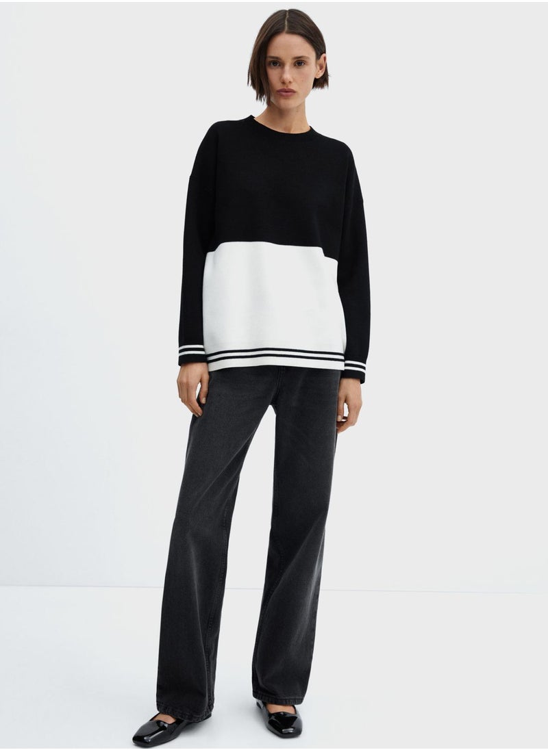 MANGO - Crew Neck Color Block Sweater - Image 1