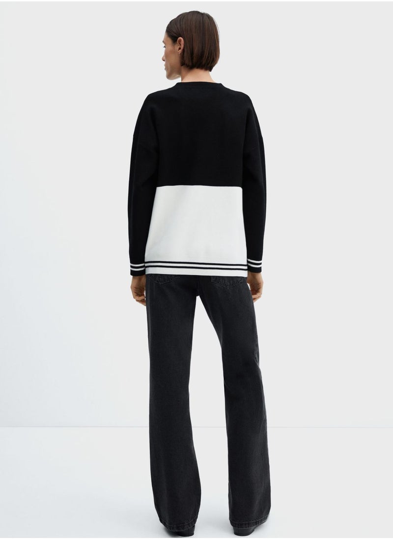 MANGO - Crew Neck Color Block Sweater - Image 1