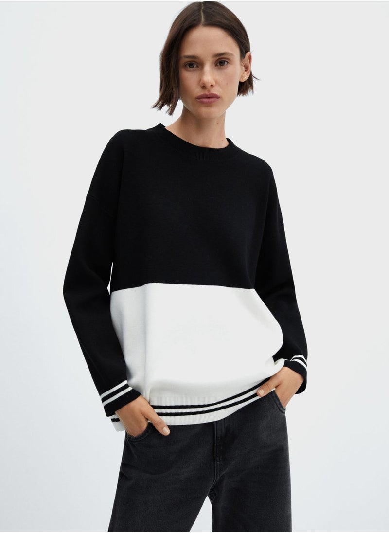 MANGO - Crew Neck Color Block Sweater - Image 1