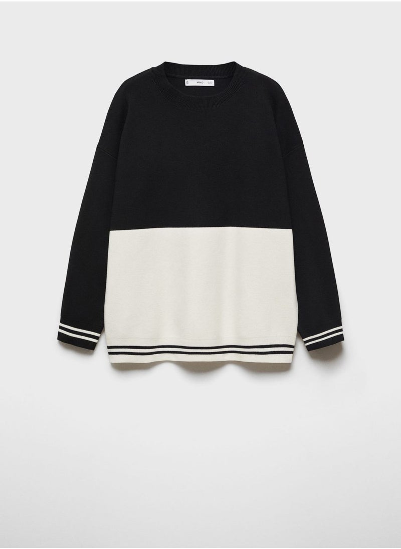 MANGO - Crew Neck Color Block Sweater - Image 1
