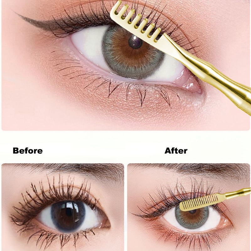 Golden Stainless Steel Double Ended Eyelash Comb With Leather Case - Image 2