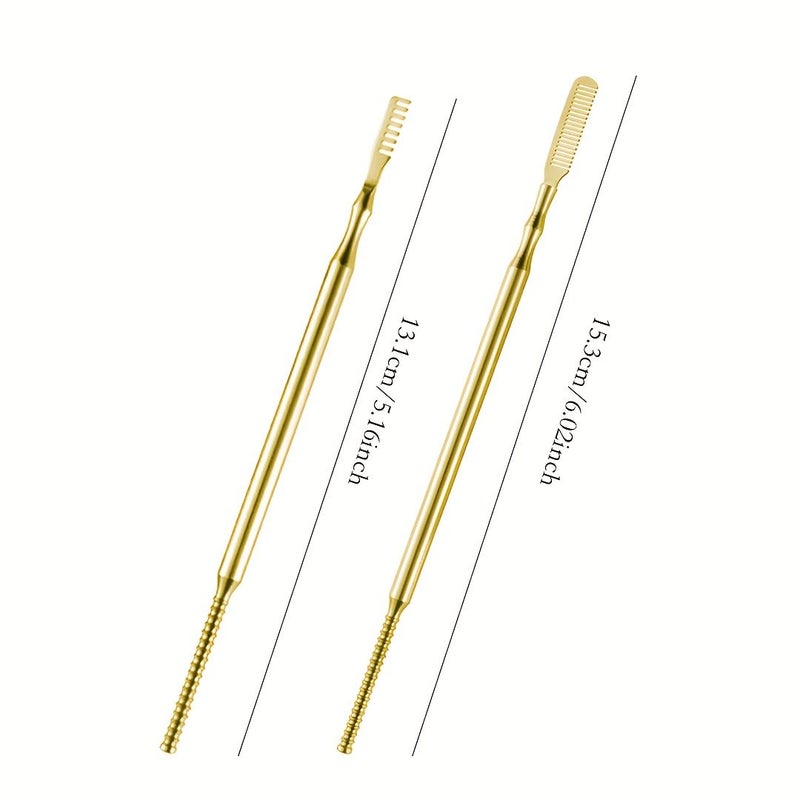 Golden Stainless Steel Double Ended Eyelash Comb With Leather Case - Image 4