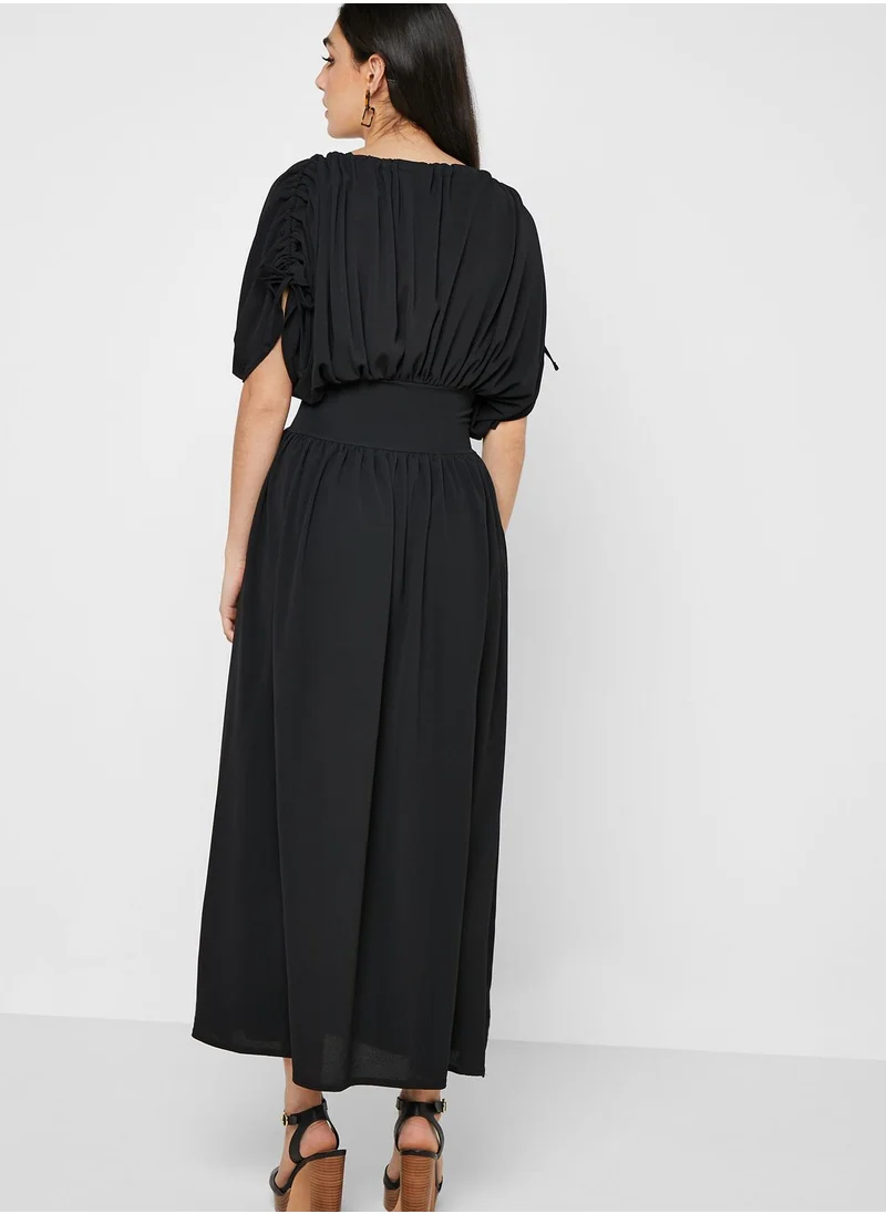 LOST INK Tie Sleeve Pleated Dress
