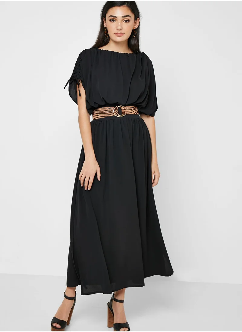 LOST INK Tie Sleeve Pleated Dress