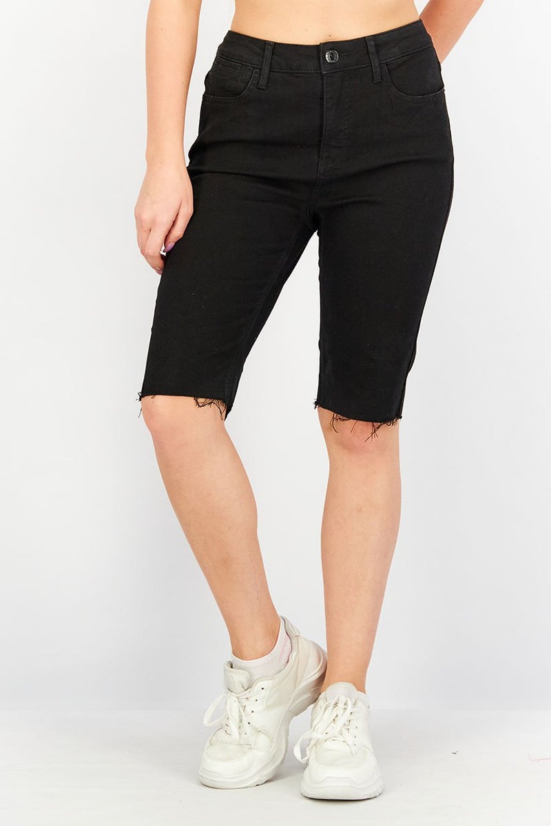 Seven 7 Women Solid Denim Shorts, Black - Image 1