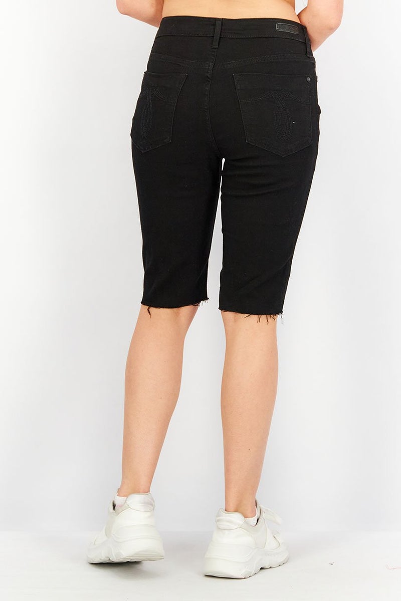 Seven 7 Women Solid Denim Shorts, Black - Image 2