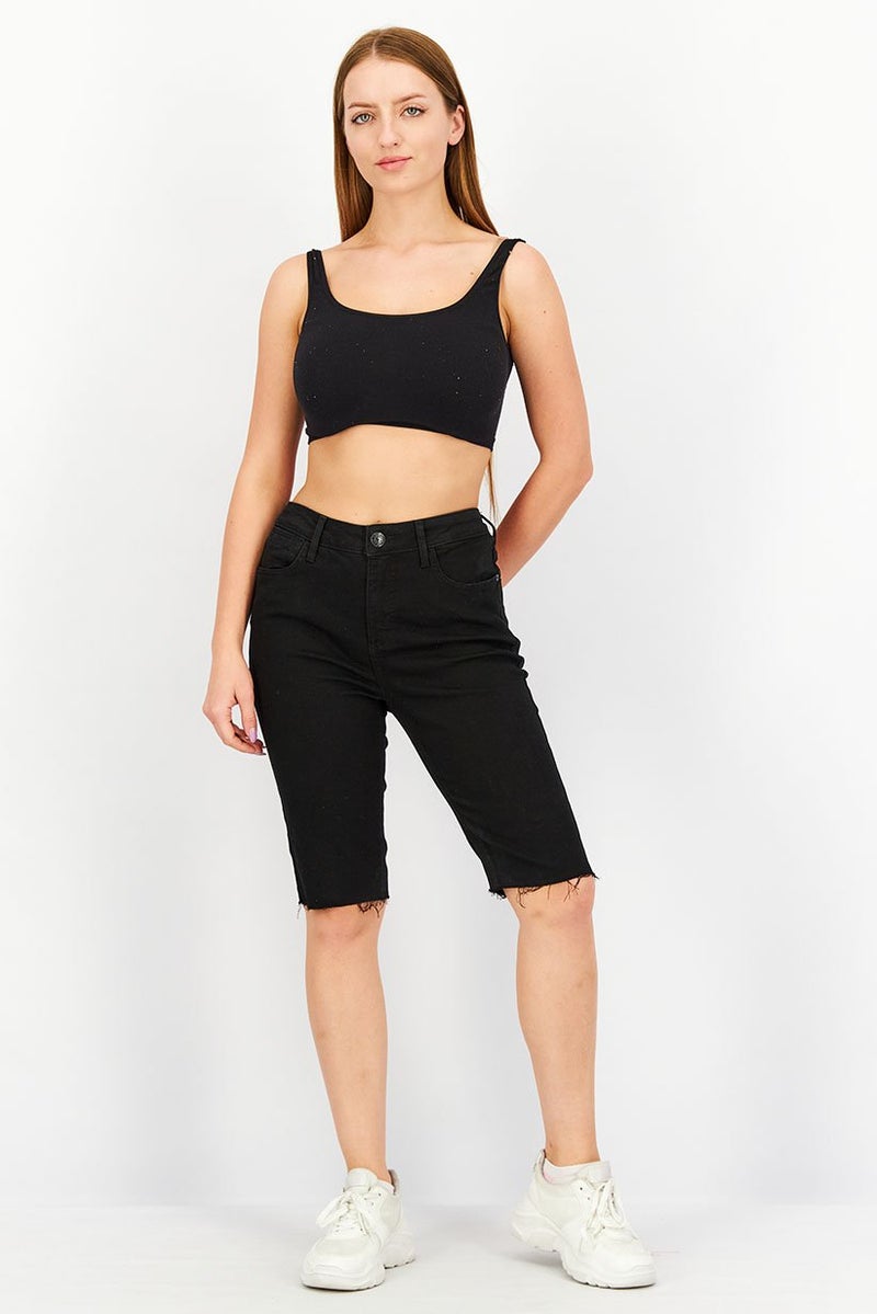 Seven 7 Women Solid Denim Shorts, Black - Image 4