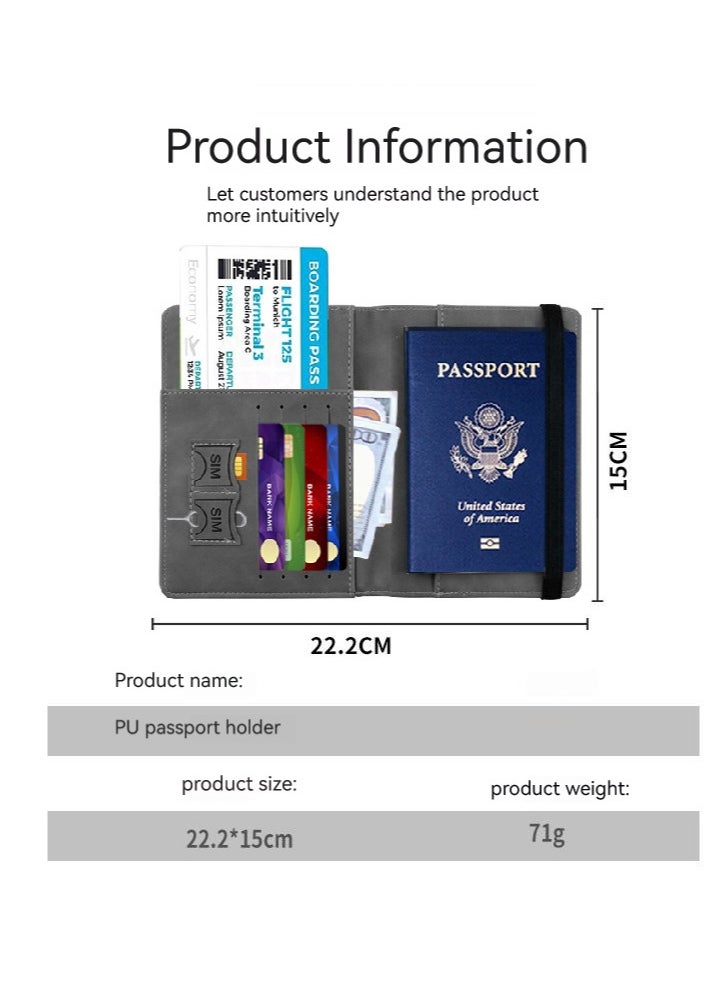 Beauenty Passport Holder With Luggage Tag Cover Wallet RFID Blocking Leather Case Travel Essentials Accessories Travel Must Have(Grey)  - Image 4