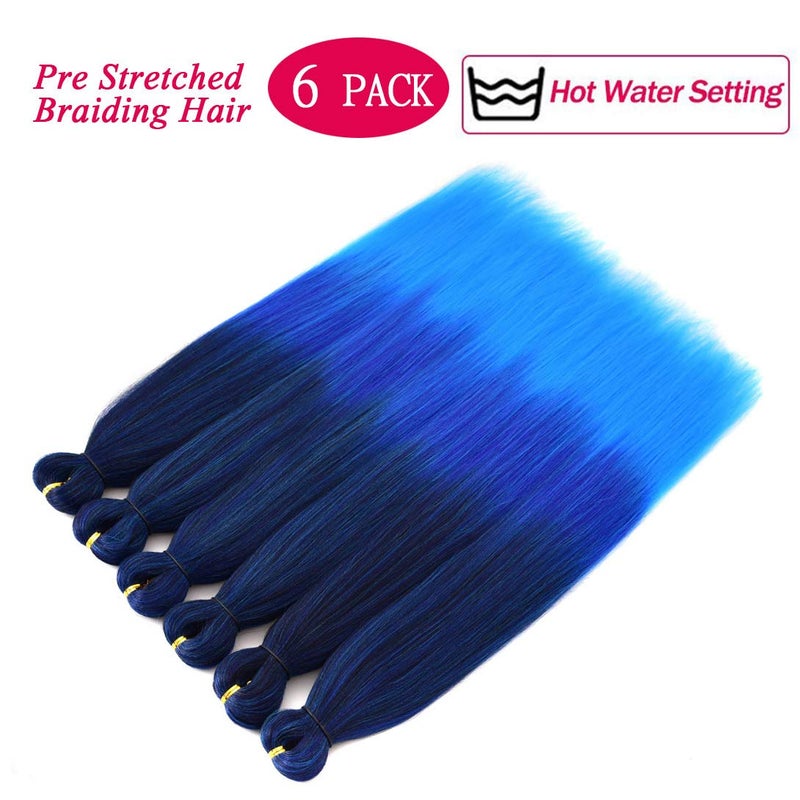 Liang Dian Pre-Stretched Braiding Hair 22 inch 6 packs Hot Water Setting Synthetic Hair Crochet Braiding Hair Extension(mixed black/dark blue/light blue) - Image 3