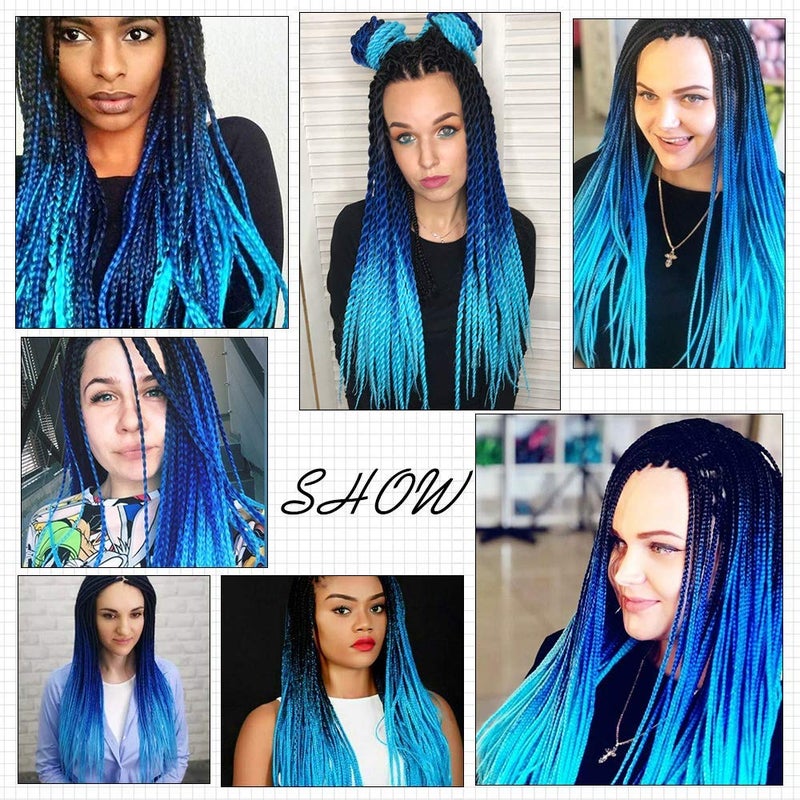 Liang Dian Pre-Stretched Braiding Hair 22 inch 6 packs Hot Water Setting Synthetic Hair Crochet Braiding Hair Extension(mixed black/dark blue/light blue) - Image 2