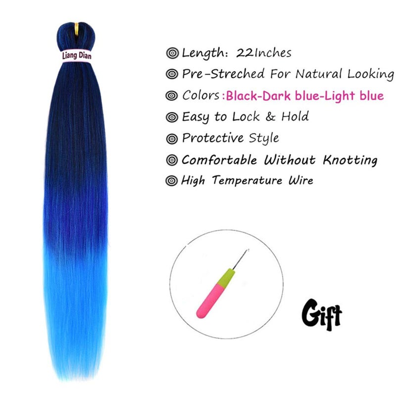 Liang Dian Pre-Stretched Braiding Hair 22 inch 6 packs Hot Water Setting Synthetic Hair Crochet Braiding Hair Extension(mixed black/dark blue/light blue) - Image 4