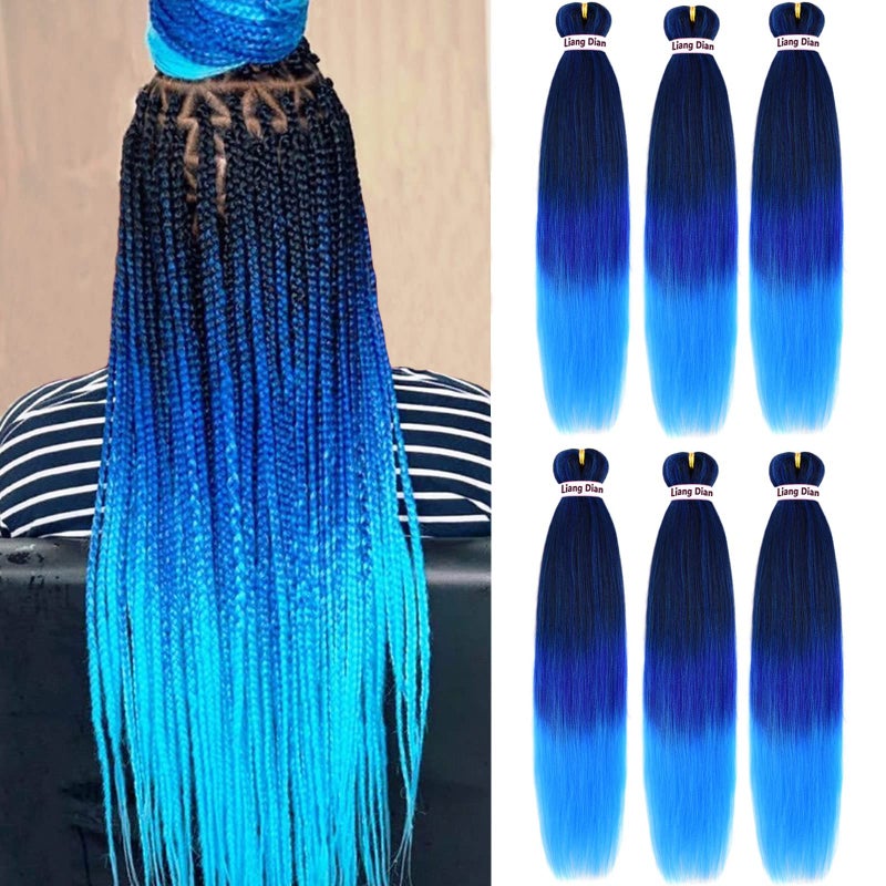 Liang Dian Pre-Stretched Braiding Hair 22 inch 6 packs Hot Water Setting Synthetic Hair Crochet Braiding Hair Extension(mixed black/dark blue/light blue) - Image 1