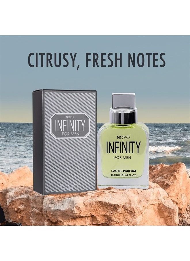 NovoGlow - Novo Infinity for Men - 3.4 Fluid Ounce Eau De Parfum Spray for Men - Refreshing Citrusy & Floral Top Notes with Subtle Woody Undertones Smell Fresh All Day Long Gift for Men for All Occasions - Image 1
