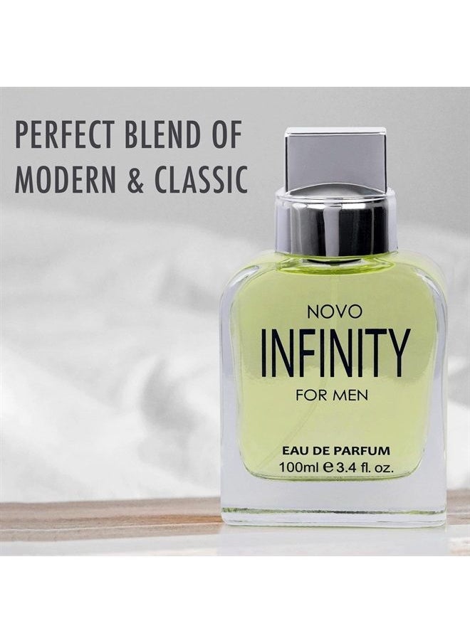 NovoGlow - Novo Infinity for Men - 3.4 Fluid Ounce Eau De Parfum Spray for Men - Refreshing Citrusy & Floral Top Notes with Subtle Woody Undertones Smell Fresh All Day Long Gift for Men for All Occasions - Image 1