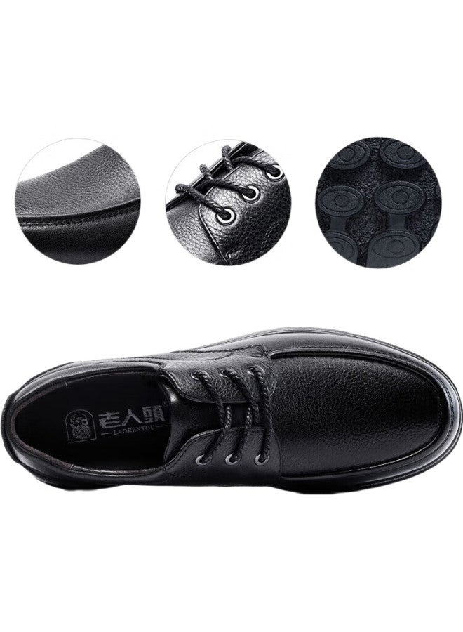 LAORENTOU Leather Shoes For Men, Business Casual Low-Top Shoes, Top-Grain Cowhide, Lace-Up, Thick-Soled, Breathable Dad Shoes, 260279, Black, Size 40 - Image 2