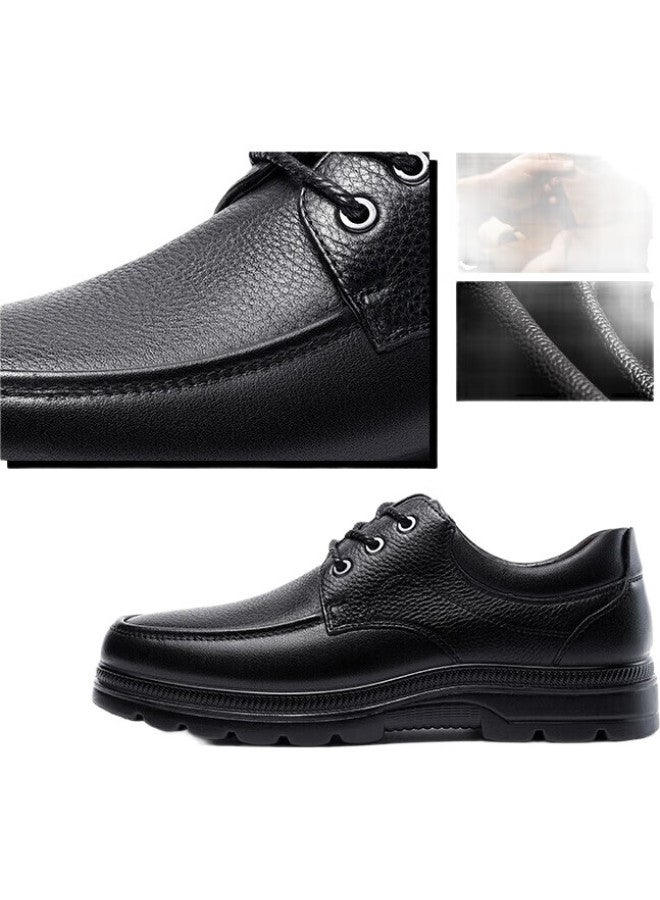 LAORENTOU Leather Shoes For Men, Business Casual Low-Top Shoes, Top-Grain Cowhide, Lace-Up, Thick-Soled, Breathable Dad Shoes, 260279, Black, Size 40 - Image 3
