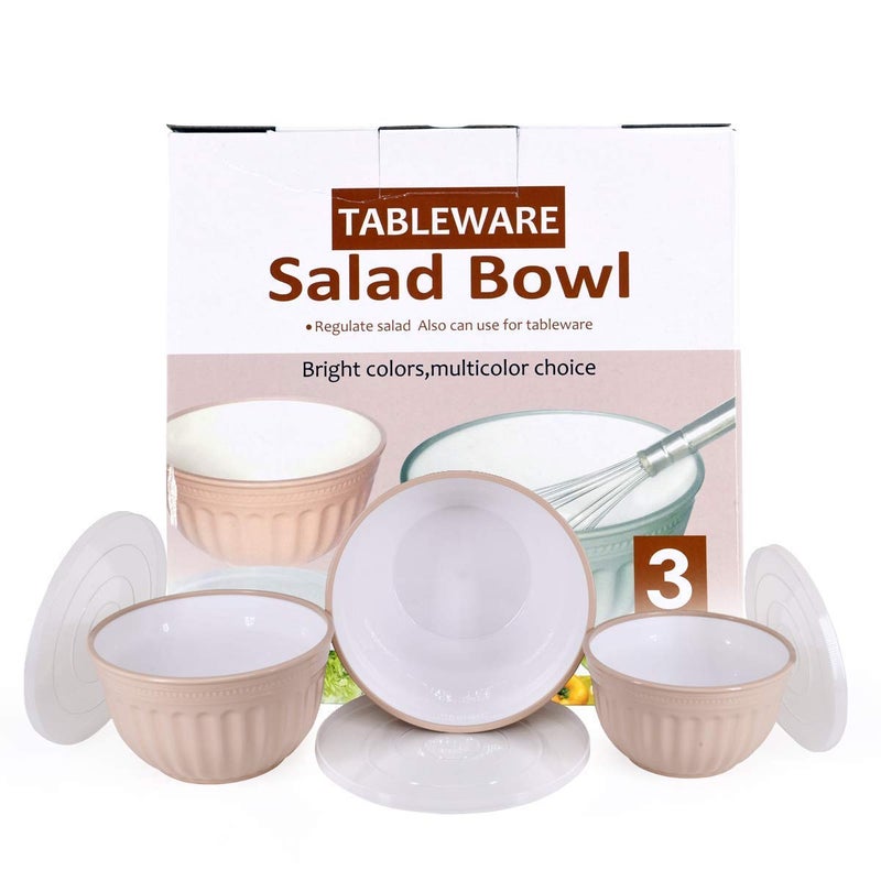 KIRFIZ KIRFIZ 3 pcs Mixing Bowl with Airtight Lid Plastic Bowl with Lid Salad BowlFood Serving Bowls Melamine BowlsNesting Bowls for Home Outdoor Indoor Kitchen  - Image 1
