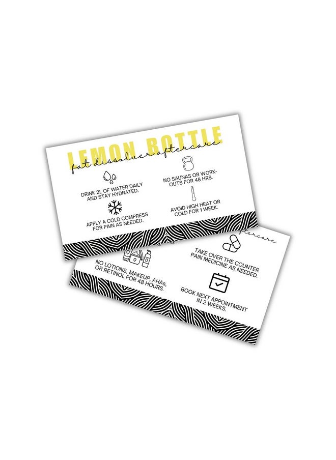 Lashicorn Lemon Bottle Fat Dissolver Aftercare Instruction Cards | 50 Pk 2X3.5” Liquid Lipo Facial Consent Injection Card Clients Wallet Post Pre Treatment  - Image 1