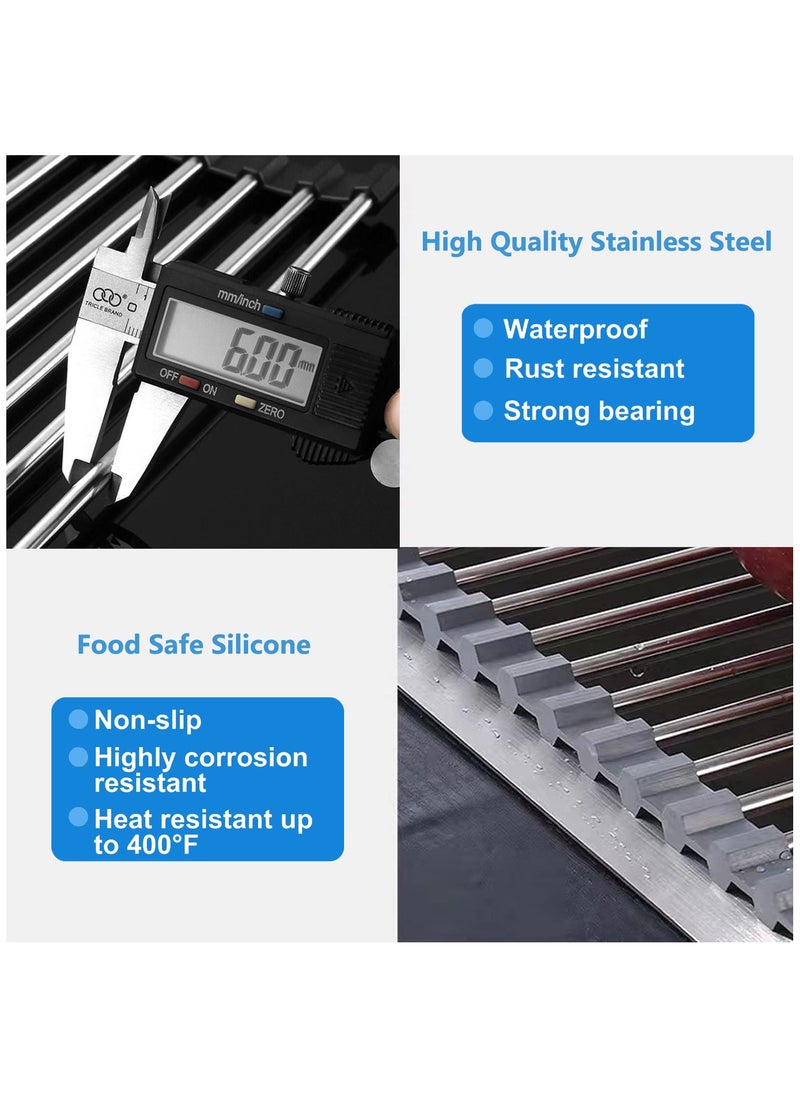 Roll Up Dish Drying Rack, Stainless Steel Over The Sink Drainer Rack with Roller Shutter Design, Foldable Sink Rack for Kitchen Sink Counter (Grey)