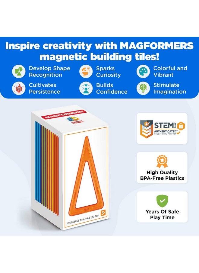 Magformers MAGFORMERS Isoseles Triangle 12 Pieces Rainbow Colors, Educational Magnetic Geometric Shapes Tiles Building STEM Toy Set Ages 3+  - Image 2