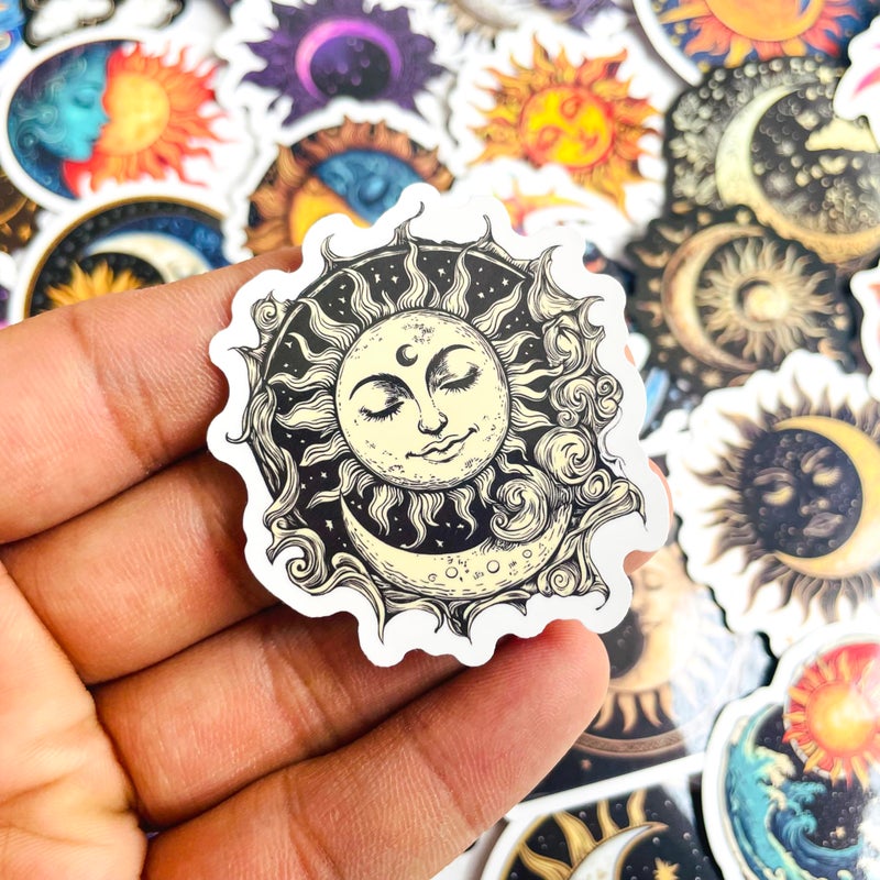 يوكساس 50PCS Sun Moon Stickers Pack - Aesthetic Vintage Celestial Vinyl Decals for Laptop, Water Bottle, Scrapbook, Luggage, Phone, Notebook - Astrology, Cosmic, Mystic Sticker for Teens u0026 Adults - Image 3