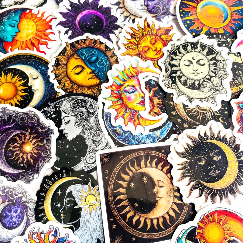 يوكساس 50PCS Sun Moon Stickers Pack - Aesthetic Vintage Celestial Vinyl Decals for Laptop, Water Bottle, Scrapbook, Luggage, Phone, Notebook - Astrology, Cosmic, Mystic Sticker for Teens u0026 Adults - Image 2
