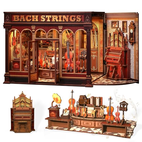 CUTEBEE Book Nook Kit DIY Miniature House Dollhouse Kit for Adults and Teens Booknook Tiny Japanese House Bookshelf Decor 3D Wooden Puzzle Gifts for Family Friends Bach Strings - Image 1