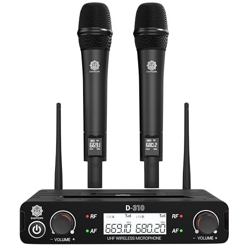 DIGIMORE Dual Wireless Microphone System | 324ft Range | Metal Body | Cardioid Pickup | XLR Bal + 6.35mm UnBal Outs | for Singing, Live Events, Church, DJ & Karaoke (D-310 Pro) - Image 1