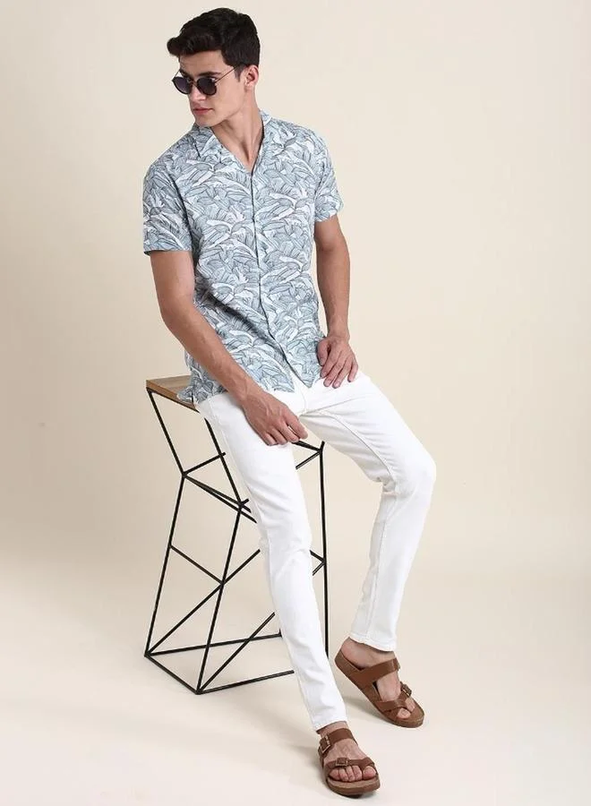 دينيس لينغو قميص قطن بياقة كوبان وطبعة زهور