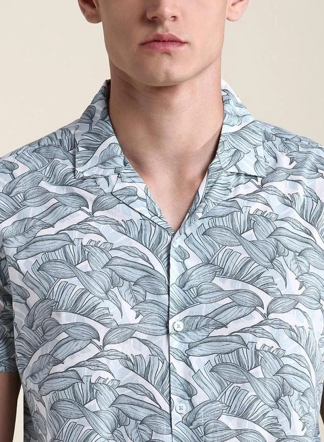 Dennis Lingo White Men Floral Printed Cuban Collar Cotton Shirt for Men | Best Price UAE