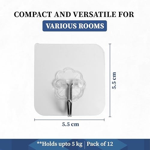 HomeStrap Transparent Self-Adhesive Hooks (Pack of 6) | Rustproof & Waterproof PVC Hooks | Strong Wall Hanging Solutions Without Drilling for Kitchen and Bathroom Accessories - Image 2