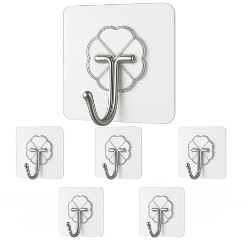 HomeStrap Transparent Self-Adhesive Hooks (Pack of 6) | Rustproof & Waterproof PVC Hooks | Strong Wall Hanging Solutions Without Drilling for Kitchen and Bathroom Accessories - Image 1